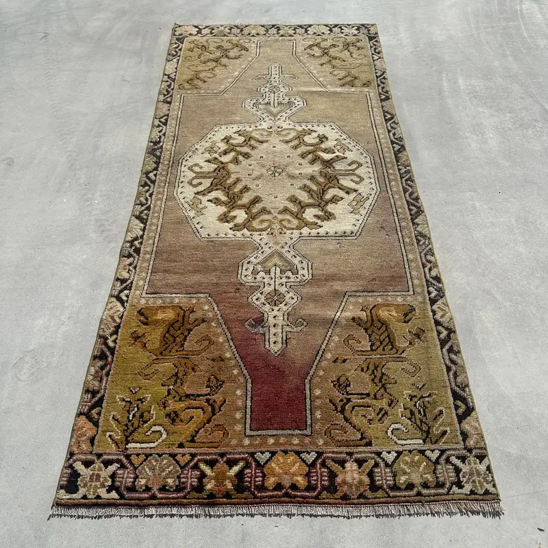 2,9x6,6 ft Teppich, türkischer Oushak-Teppich, Vintage-Teppich aus beigem Wollrand - 1