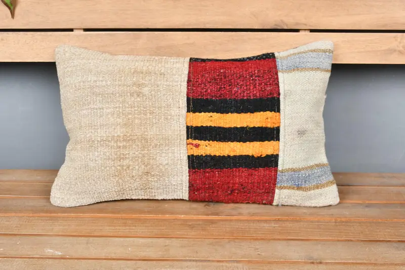 Designer Throw Pillow, Home Decor Pillow, Muted Pillow Cover, 12x20 Beige Pillow, Pillow, Vintage Pillow, Kilim Pillow Cover - 6