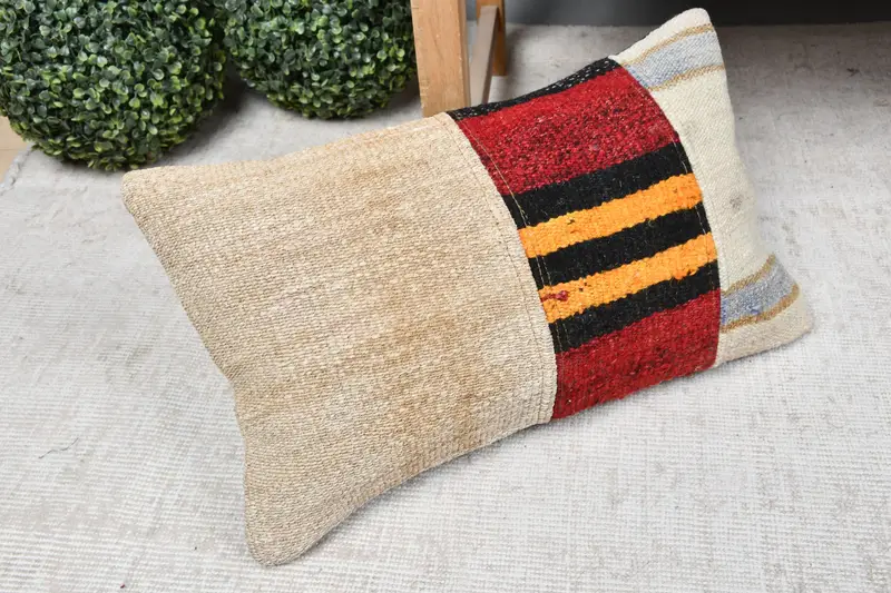 Designer Throw Pillow, Home Decor Pillow, Muted Pillow Cover, 12x20 Beige Pillow, Pillow, Vintage Pillow, Kilim Pillow Cover - 7