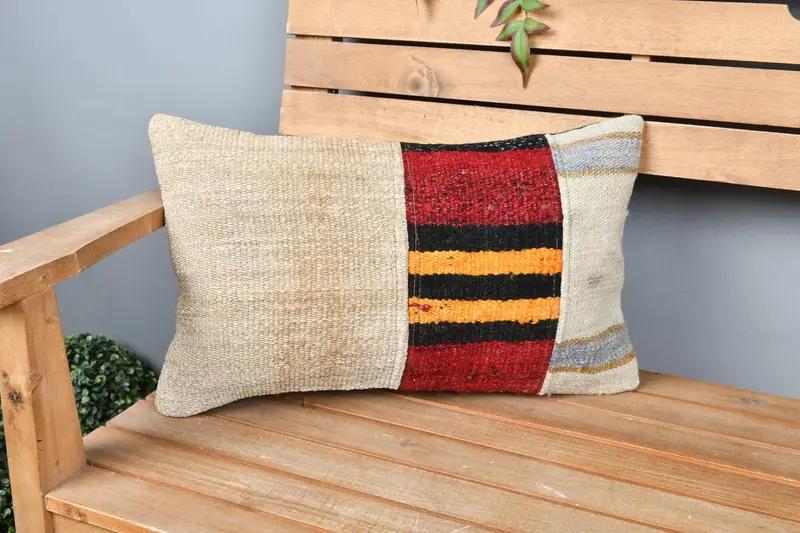 Designer Throw Pillow, Home Decor Pillow, Muted Pillow Cover, 12x20 Beige Pillow, Pillow, Vintage Pillow, Kilim Pillow Cover - 1