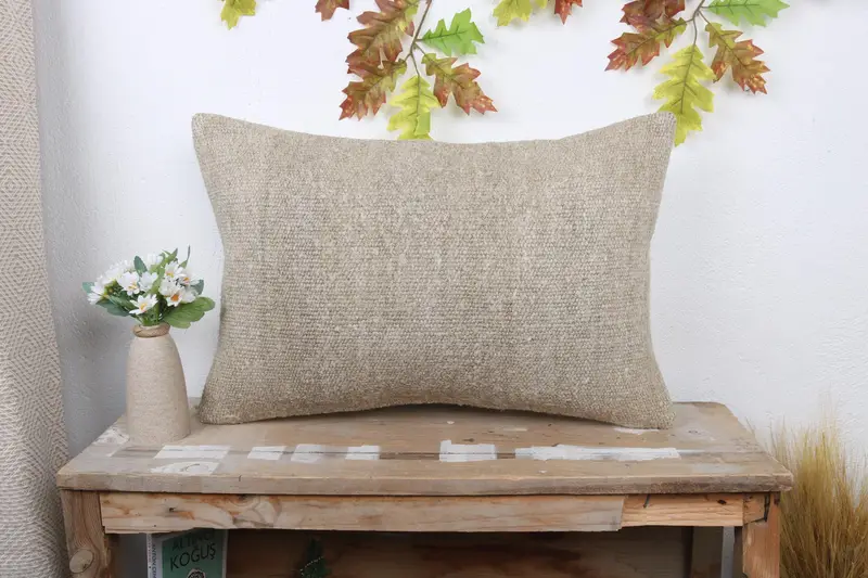 Boho Pillow Sham Cover, 16x24 Beige Cushion Case, Interior Designer Pillow, Christmas Cushion, Cushion Case, Ottoman Pillow Sham, Pillow for Couch - 1