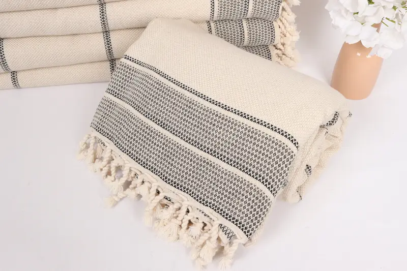 Housewarming Gift, Beach Blanket, 104x96 Cotton Striped Towel, Custom Shower Curtain, Woven Throw Blanket, Halloween Blanket, Tablecloth - 4