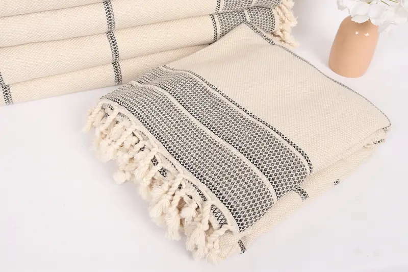 Housewarming Gift, Beach Blanket, 104x96 Cotton Striped Towel, Custom Shower Curtain, Woven Throw Blanket, Halloween Blanket, Tablecloth - 5