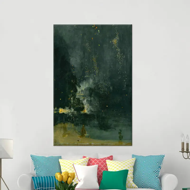 モダンなダーク ジクレー キャンバス: ウィスラーにインスピレーションを得た芸術的な優雅さ