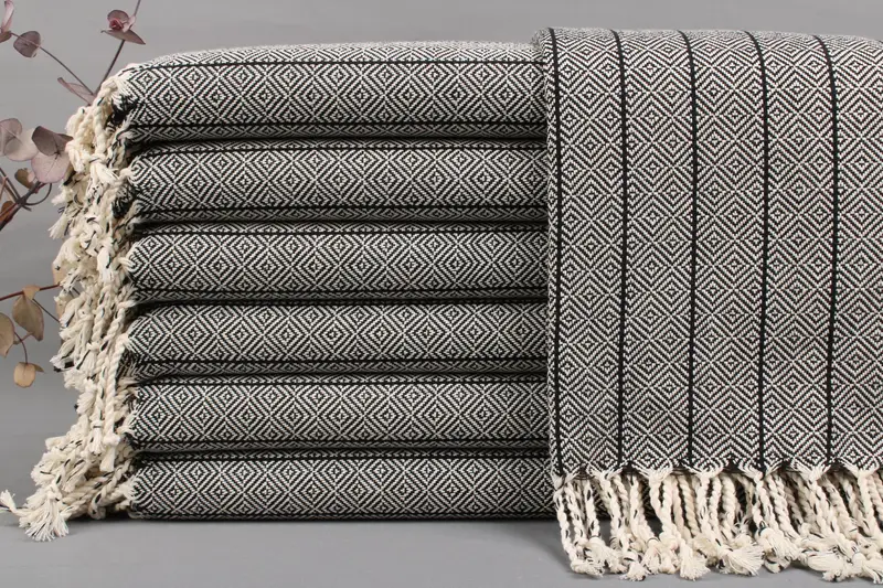 Personalized Organic Towel Diamond Peshtemal, Beige, 38x67 Inches