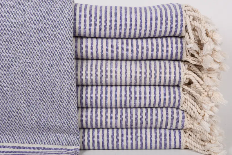 刺繍入りビーチタオル オーガニックコットン パープルストライプ 36x71インチ - 1