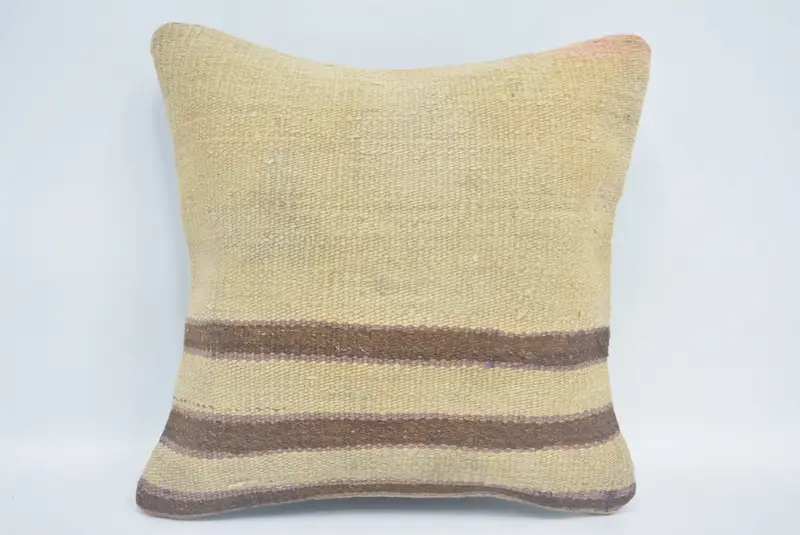 Home Decor Pillow, Decorative Bolster Pillow Cover, Boho Pillow, Vintage Kilim Throw Pillow, 14x14 Beige Cushion Case, Cushion Case - 1