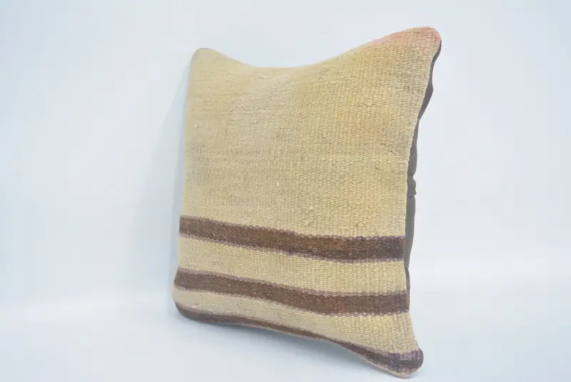 Home Decor Pillow, Decorative Bolster Pillow Cover, Boho Pillow, Vintage Kilim Throw Pillow, 14x14 Beige Cushion Case, Cushion Case - 4