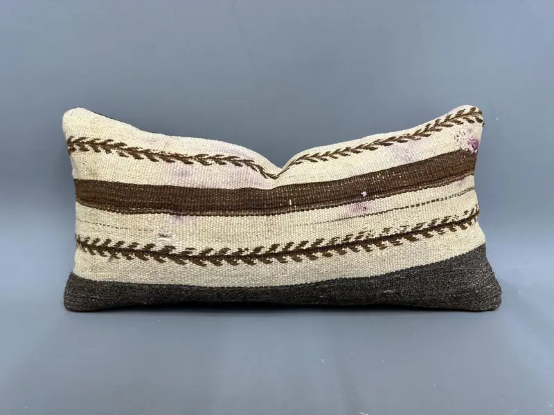 Almohada de lanzamiento Kilim tejida a mano, cojín de rayas vintage