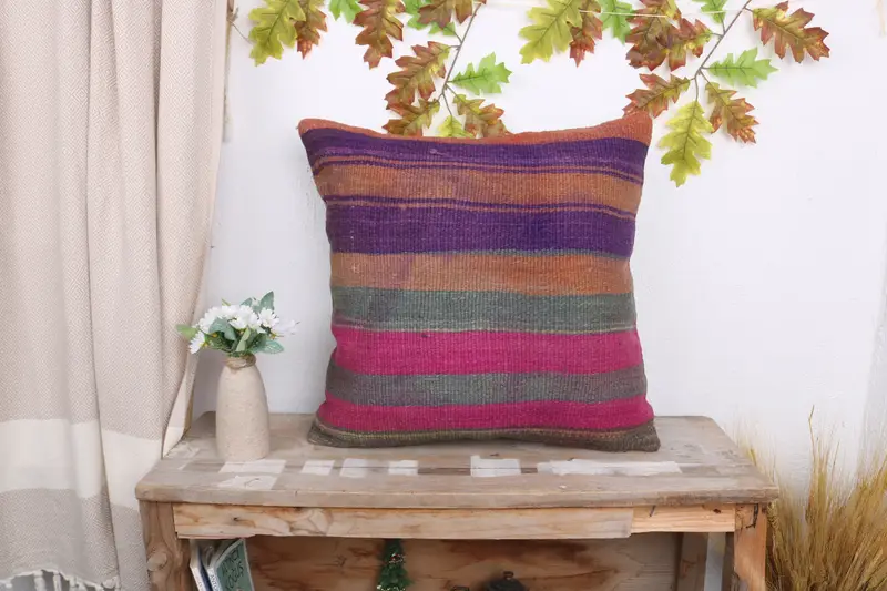20x20 Pink Cushion Cover, Ottoman Pillow Cover, Throw Kilim Pillow, Gift Pillow, Pillow, Ikat Pillow Cover, Vintage Kilim Throw Pillow - 1