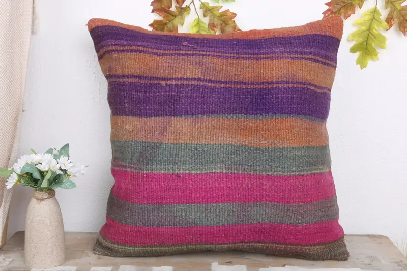 20x20 Pink Cushion Cover, Ottoman Pillow Cover, Throw Kilim Pillow, Gift Pillow, Pillow, Ikat Pillow Cover, Vintage Kilim Throw Pillow - 2