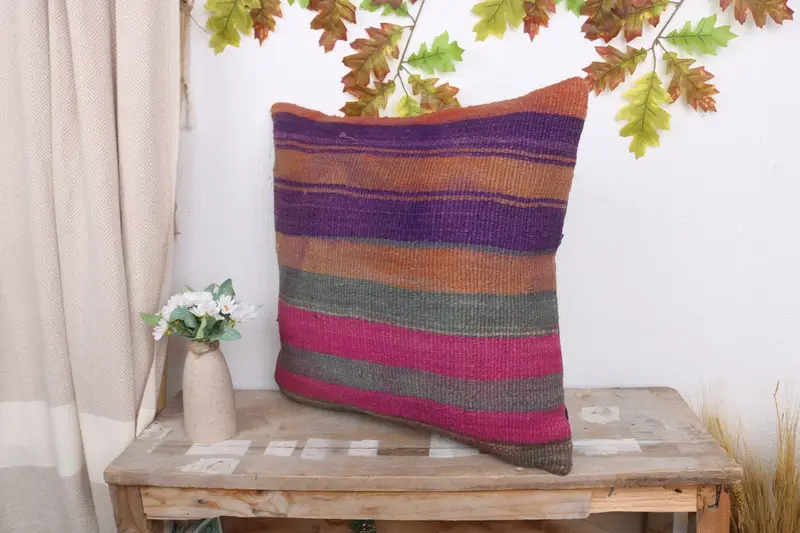 20x20 Pink Cushion Cover, Ottoman Pillow Cover, Throw Kilim Pillow, Gift Pillow, Pillow, Ikat Pillow Cover, Vintage Kilim Throw Pillow - 4