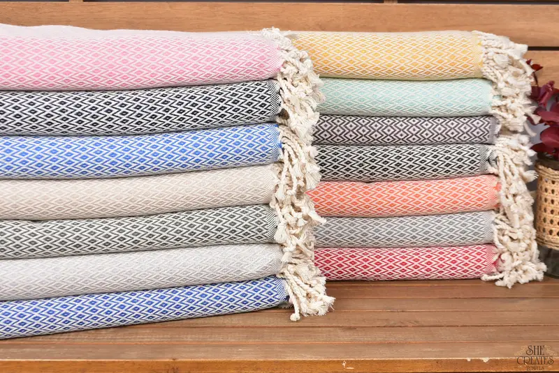 Valentines Gift, 70x40 Cotton Diamond Towel, Yoga Towel, Personalized Home Gift Wedding, Monogram Turkish Towel, Wedding Gifts Towel, Thin towel - 1