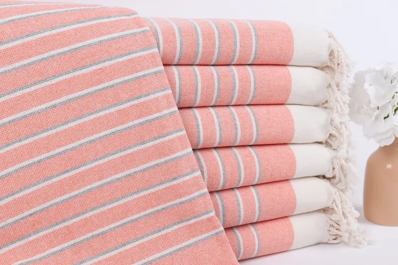 Kişiye Özel İşlemeli Plaj Havlusu Turuncu Çizgili Havlu, 39x65 İnç