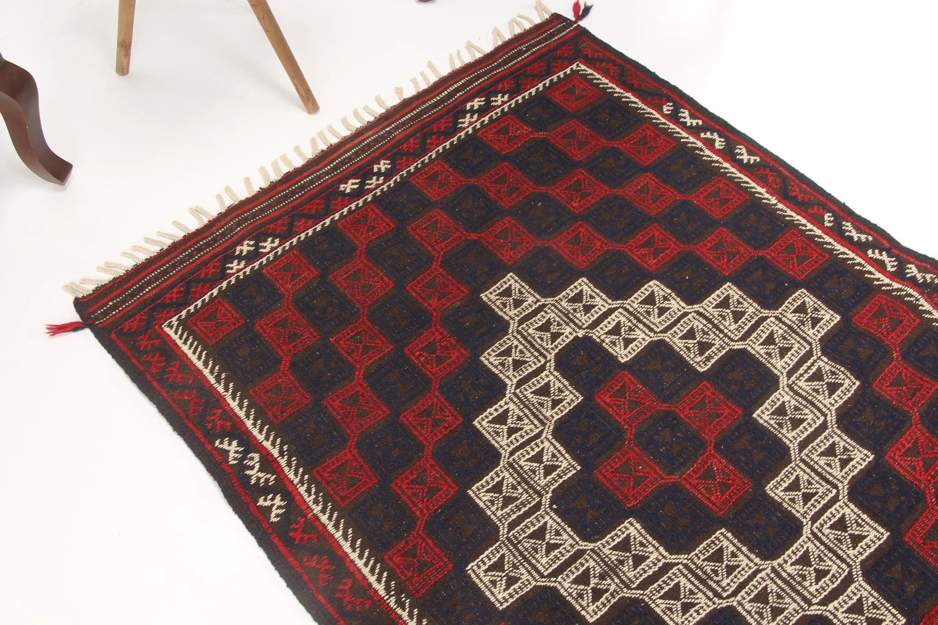 Alfombra turca vintage decorativa de lana de 3,5x5,1 pies, alfombra floral roja - 1