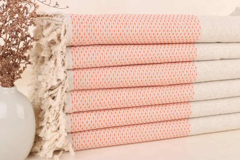 Kişiye Özel Türk Plaj Havlusu, Turuncu Keten Havlu, 40x71 İnç