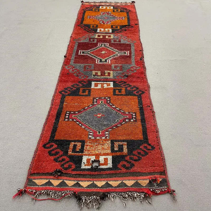Red & Orange Rug, 3,1x10,8 ft Bordered Design