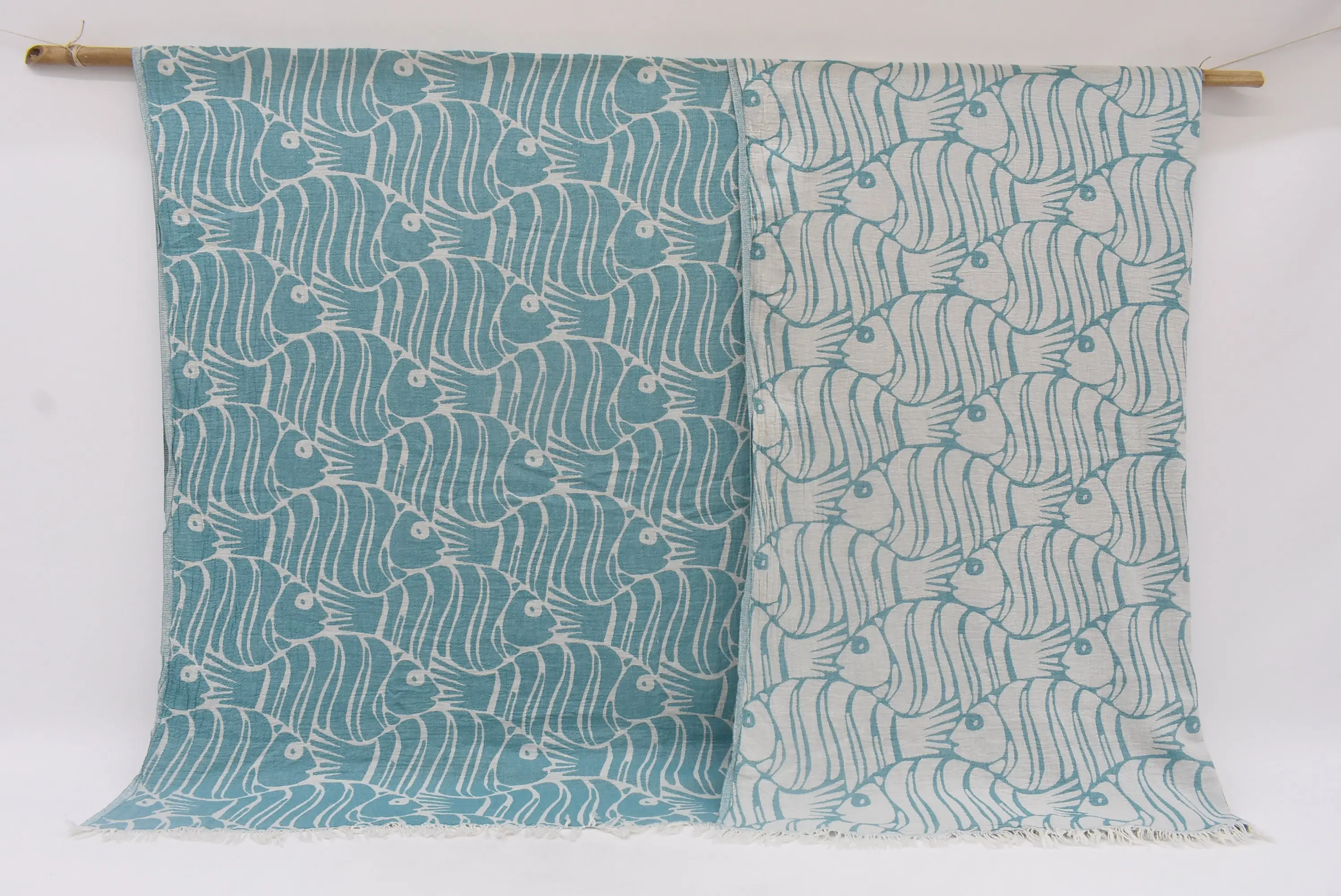 Turkish Blanket Queen, 95x71 Dark Petrol Green Fish Pattern Throw - 1