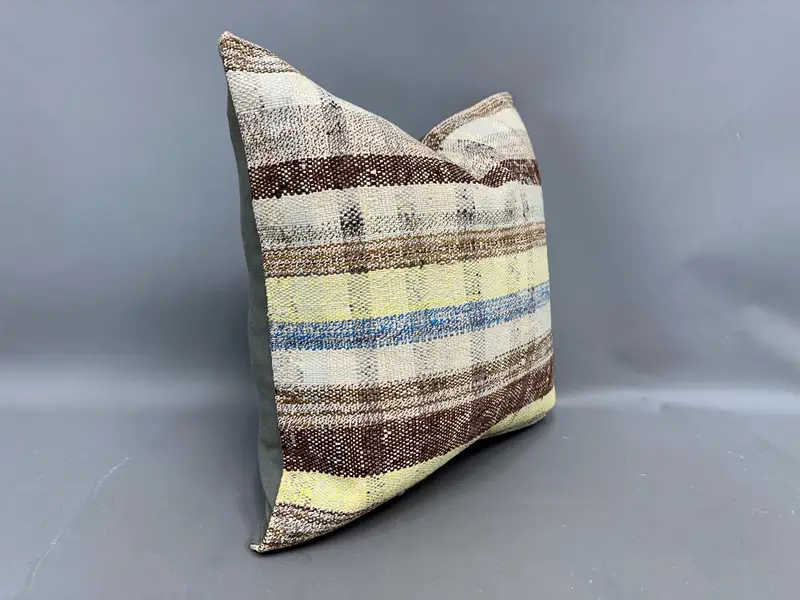 Ethnical Kilim Rug Pillow, Vintage Cushion, Home Decor Pillow, Cushion Case, Kilim Pillow Cover, Chair Cushion Case, 20x20 Beige Cushion Case - 2