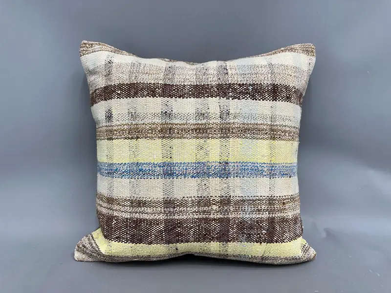 Ethnical Kilim Rug Pillow, Vintage Cushion, Home Decor Pillow, Cushion Case, Kilim Pillow Cover, Chair Cushion Case, 20x20 Beige Cushion Case - 4