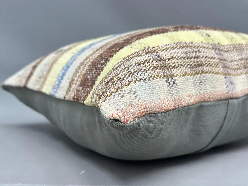 Ethnical Kilim Rug Pillow, Vintage Cushion, Home Decor Pillow, Cushion Case, Kilim Pillow Cover, Chair Cushion Case, 20x20 Beige Cushion Case - 6