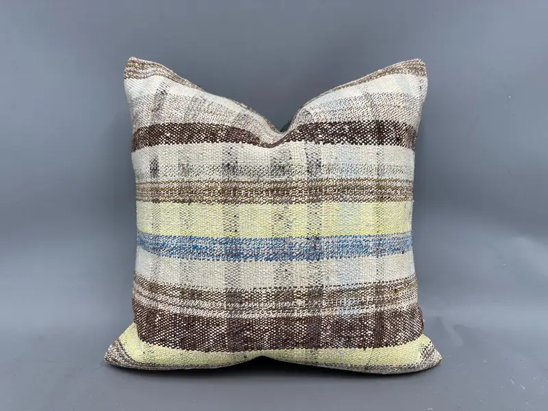 Ethnical Kilim Rug Pillow, Vintage Cushion, Home Decor Pillow, Cushion Case, Kilim Pillow Cover, Chair Cushion Case, 20x20 Beige Cushion Case - 1