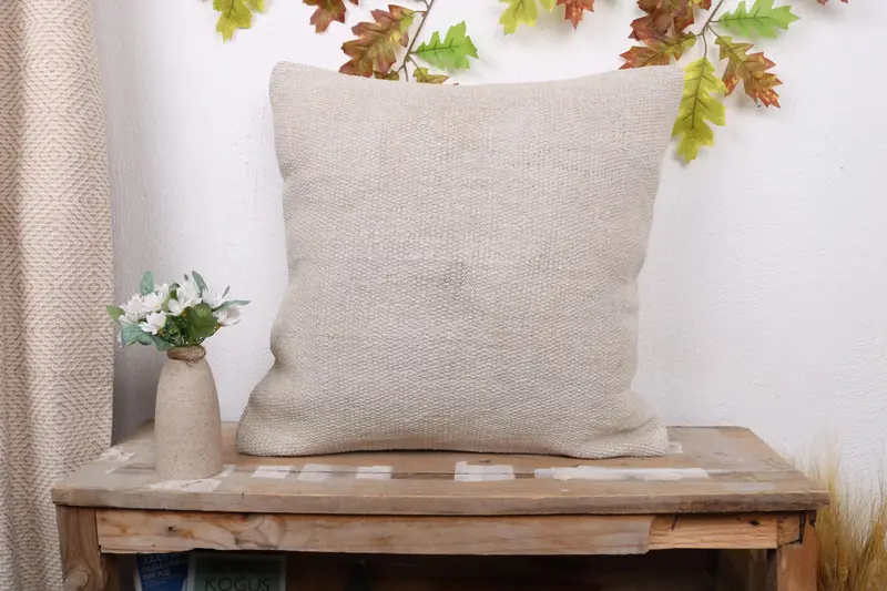 20x20 White Pillow Case, Cushion Cover, Turkish Pillow, Vintage Kilim Throw Pillow, Ottoman Cushion Cover, Interior Designer Pillow - 1