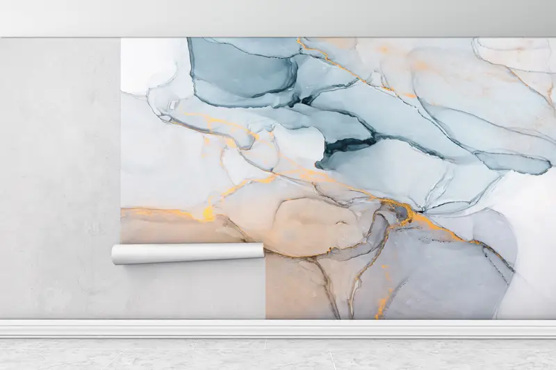 Modern Wall Paper, Alcohol Ink Wallpaper, Blue Wall Print, Abstract Wall Decor, Wall Paper Peel and Stick, , Paper Wall Art, Gold Wall Decor - 6