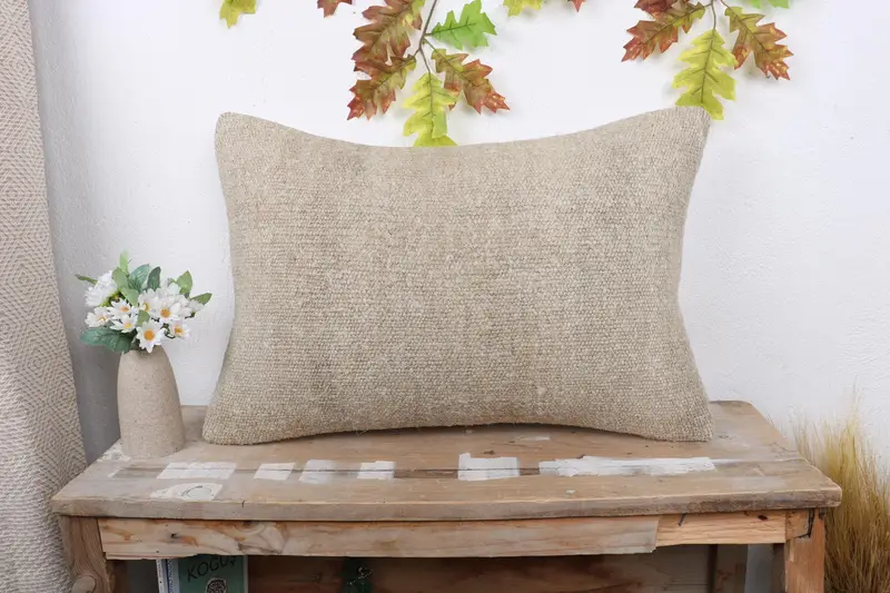Kilim Cushion Sham, Cushion Case, Pillow for Couch, 16x24 Beige Pillow Cover, Traditional Pillow Sham, Turkish Pillow, Ottoman Cushion Cover - 1