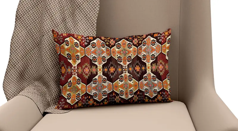 Handgefertigtes besticktes Kissen, Vintage Braun Orange Kissen