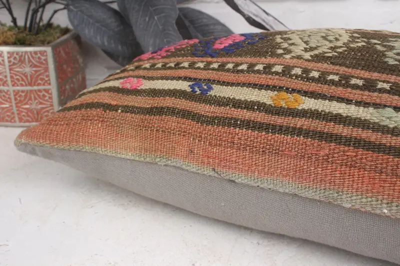 Shabby Chic Pillow Sham, 12x20 Brown Cushion Case, Boho Pillow, Cushion Case, Vintage Kilim Pillow, Interior Designer Pillow, Bench Pillow Sham - 7