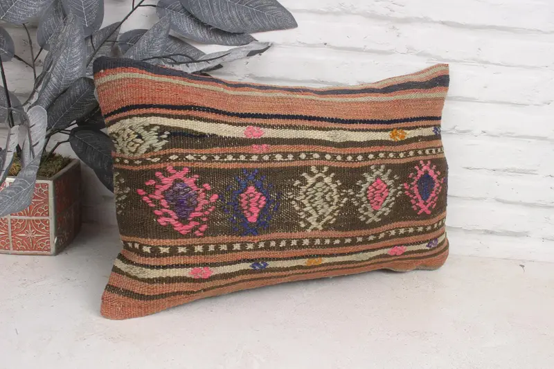 Shabby Chic Pillow Sham, 12x20 Brown Cushion Case, Boho Pillow, Cushion Case, Vintage Kilim Pillow, Interior Designer Pillow, Bench Pillow Sham - 3