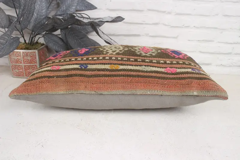 Shabby Chic Pillow Sham, 12x20 Brown Cushion Case, Boho Pillow, Cushion Case, Vintage Kilim Pillow, Interior Designer Pillow, Bench Pillow Sham - 5