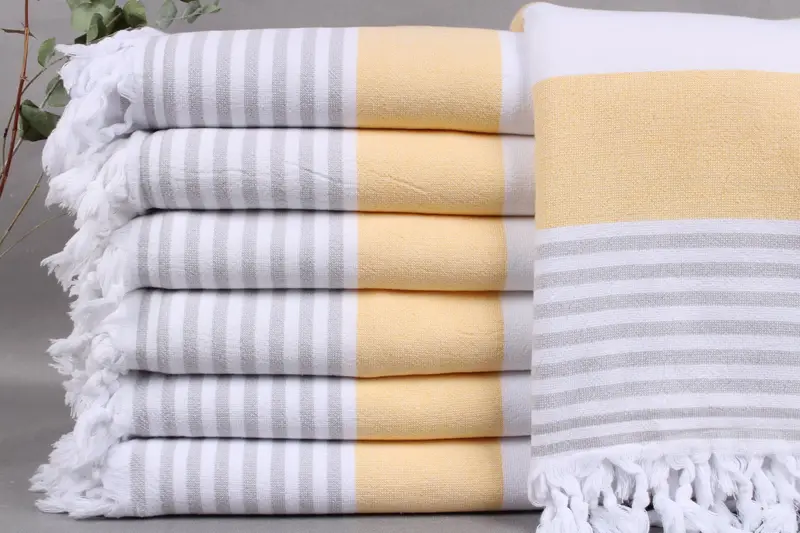 Organic Beach Towel, Bath Towel, Yellow-Gray Peshtemal, 36x67 Inches
