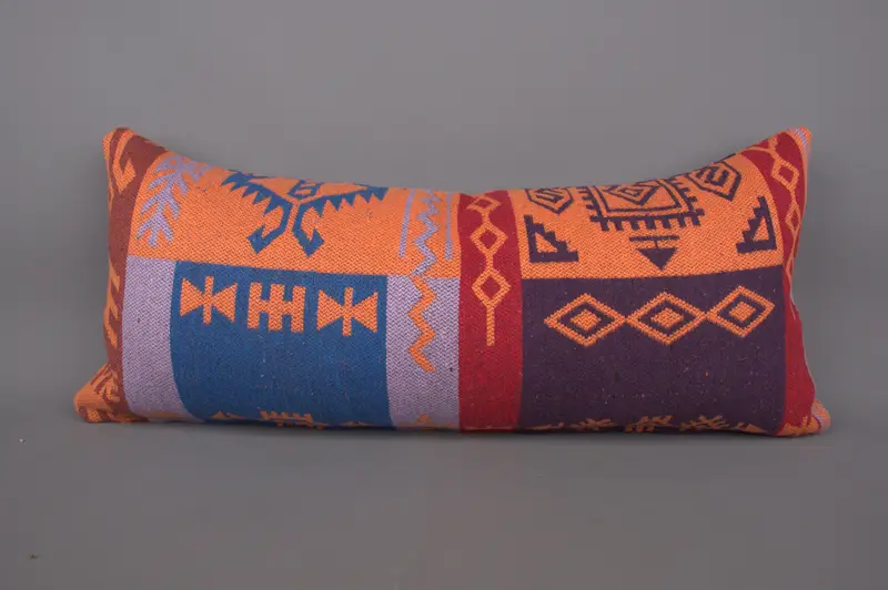 Outdoor Bolster Cushion Case, Pillow for Sofa, Vintage Kilim Pillow, Bed Pillow Case, Pillow Sham, 16x36 Blue Pillow Case, Ethnical Kilim Rug Pillow - 4