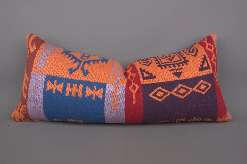 Outdoor Bolster Cushion Case, Pillow for Sofa, Vintage Kilim Pillow, Bed Pillow Case, Pillow Sham, 16x36 Blue Pillow Case, Ethnical Kilim Rug Pillow - 1