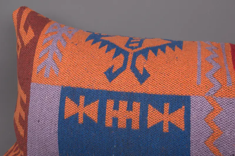 Outdoor Bolster Cushion Case, Pillow for Sofa, Vintage Kilim Pillow, Bed Pillow Case, Pillow Sham, 16x36 Blue Pillow Case, Ethnical Kilim Rug Pillow - 5