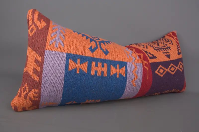 Outdoor Bolster Cushion Case, Pillow for Sofa, Vintage Kilim Pillow, Bed Pillow Case, Pillow Sham, 16x36 Blue Pillow Case, Ethnical Kilim Rug Pillow - 2