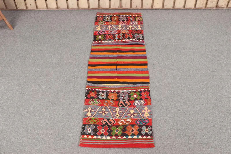 Handmade Rainbow Rug, Vibrant 1.5x4.5 ft Decor