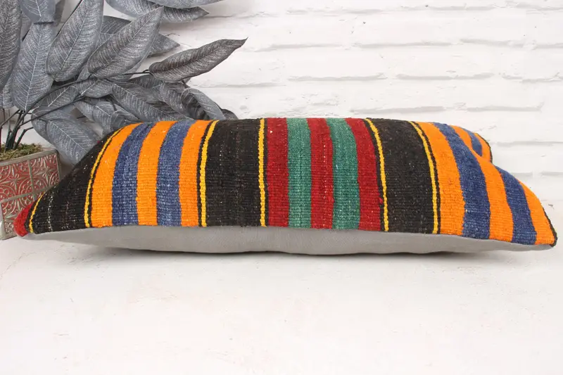 Pattern Throw Pillow Sham, Handmade Kilim Cushion, Pillow Cover, 12x24 Orange Pillow Sham, Vintage Kilim Throw Pillow, Boho Pillow Sham Cover - 5