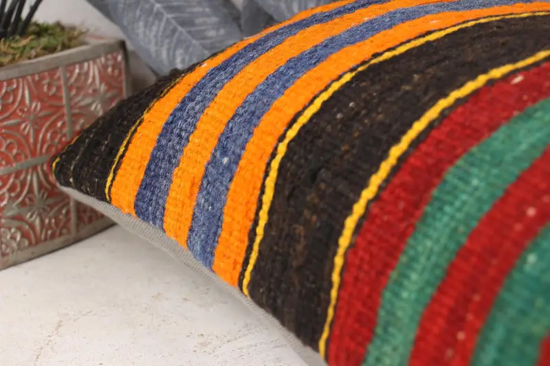 Pattern Throw Pillow Sham, Handmade Kilim Cushion, Pillow Cover, 12x24 Orange Pillow Sham, Vintage Kilim Throw Pillow, Boho Pillow Sham Cover - 7