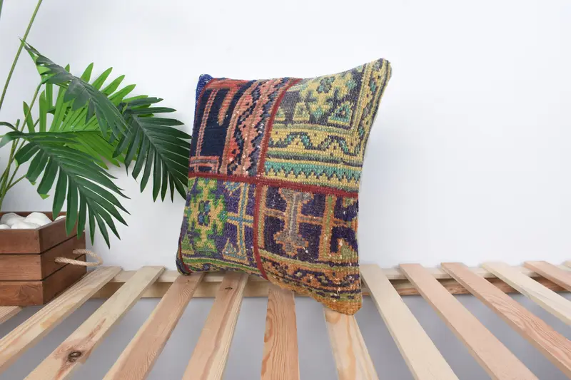 Handwoven Cushion Case, 16x16 Blue Pillow Sham, Lounge Throw Pillow Cover, Cushion Case, Vintage Pillow, Home Decor Pillow, Pillow for Couch - 5