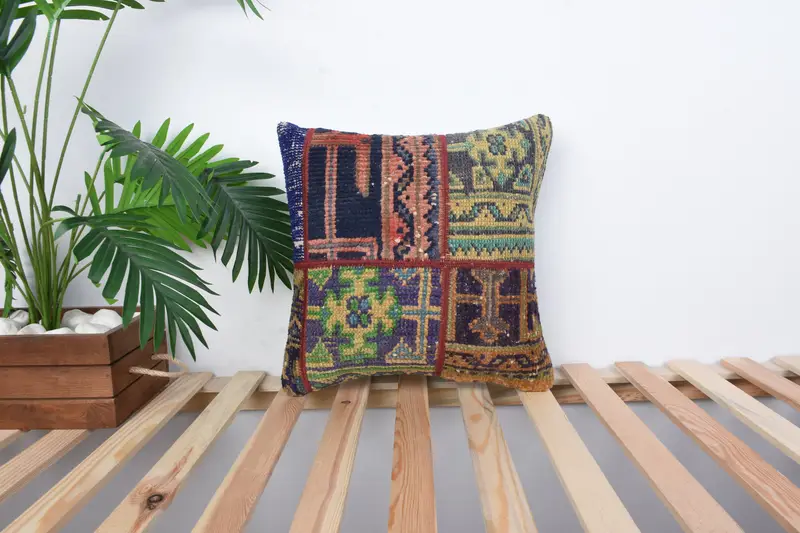 Handwoven Cushion Case, 16x16 Blue Pillow Sham, Lounge Throw Pillow Cover, Cushion Case, Vintage Pillow, Home Decor Pillow, Pillow for Couch - 1