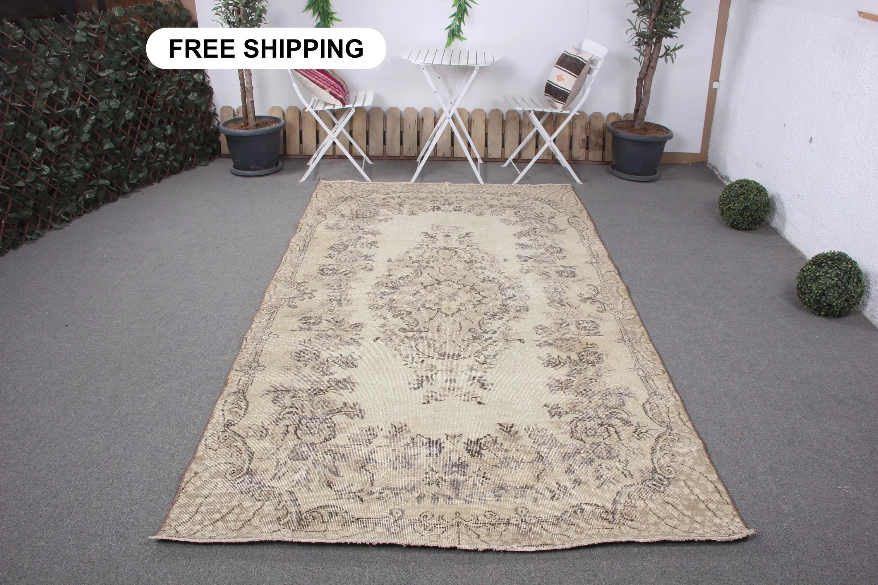 Türkischer Vintage Teppich, 5x9,2 ft Teppich, brauner Ikat-Wollteppich - 1