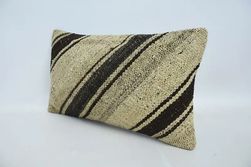 Pillow Cover, Yoga Pillow Cover, Vintage Kilim Pillow, Turkish Kilim Pillow, 12x20 Beige Pillow Cover, Pastel Cushion Cover, Pillow for Couch - 4