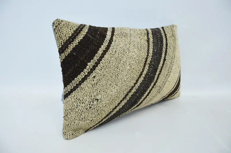 Pillow Cover, Yoga Pillow Cover, Vintage Kilim Pillow, Turkish Kilim Pillow, 12x20 Beige Pillow Cover, Pastel Cushion Cover, Pillow for Couch - 3