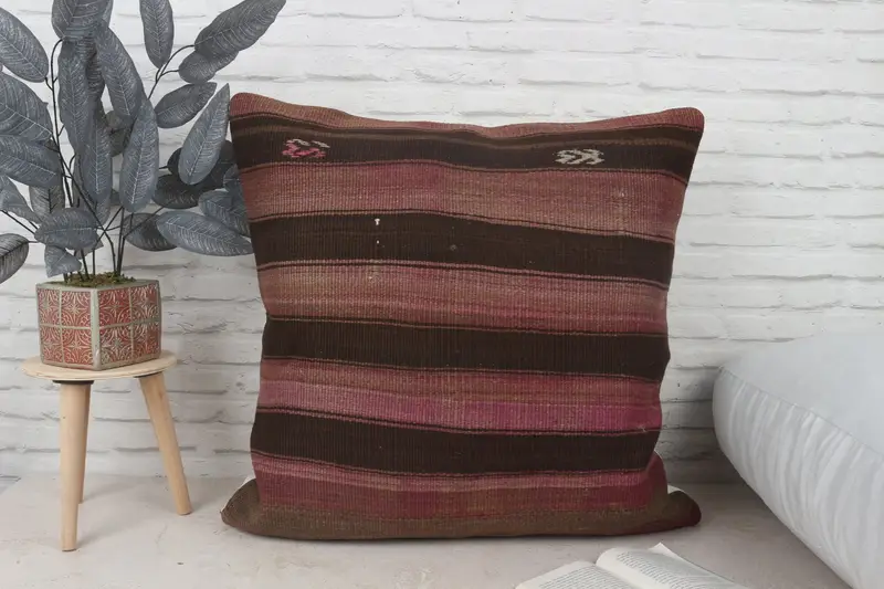 Vintage Kilim Pillow Cushion, 28x28 Purple Pillow, Vintage Pillow, Pillow, Pet Pillow Case, Boho Pillow, Kilim Pillow, Decorative Pillow - 1