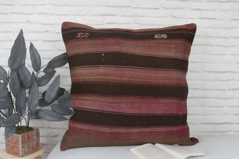 Vintage Kilim Pillow Cushion, 28x28 Purple Pillow, Vintage Pillow, Pillow, Pet Pillow Case, Boho Pillow, Kilim Pillow, Decorative Pillow - 2