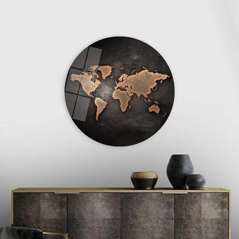 モダンなマップ キャンバス: エレガントな銅と青銅のオフィス アート