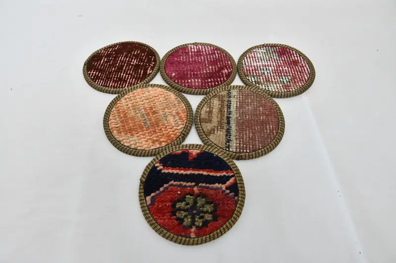 Bohemian Yuvarlak Bardak Altlığı Takımı, Mor ve Kahverengi Bardak Altlıkları